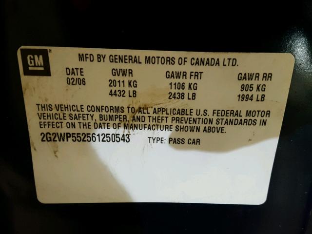 2G2WP552561250543 - 2006 PONTIAC GRAND PRIX BLUE photo 10