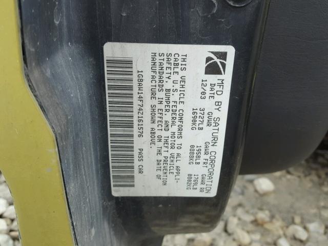 1G8AW14F74Z161576 - 2004 SATURN ION LEVEL GREEN photo 10