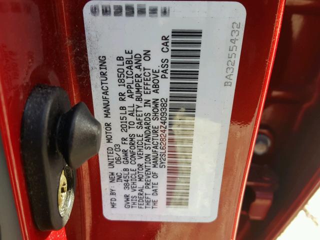 5Y2SL62824Z409382 - 2004 PONTIAC VIBE RED photo 10