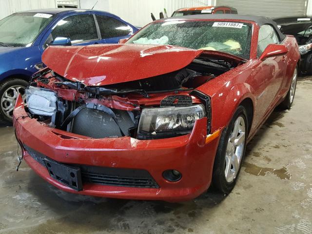 2G1FD3D38F9294145 - 2015 CHEVROLET CAMARO LT RED photo 2