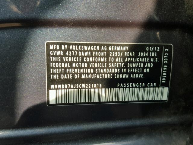 WVWDB7AJ9CW221819 - 2012 VOLKSWAGEN GOLF 蓝色 照片 10