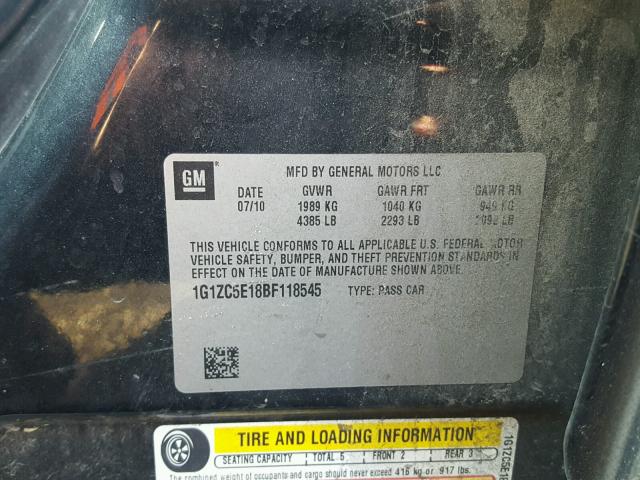 1G1ZC5E18BF118545 - 2011 CHEVROLET MALIBU 1LT 黑色 照片 10