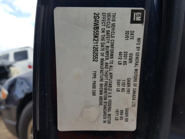 2G4WB55K211262552 - 2001 BUICK REGAL LS BLUE photo 10