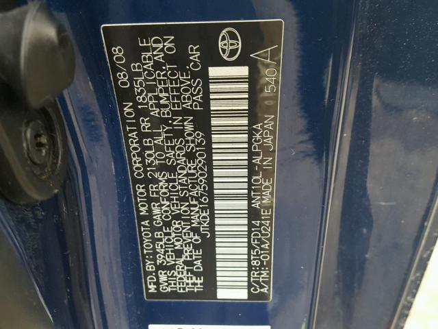 JTKDE167590290139 - 2009 TOYOTA SCION TC ლურჯი ფოტო 10