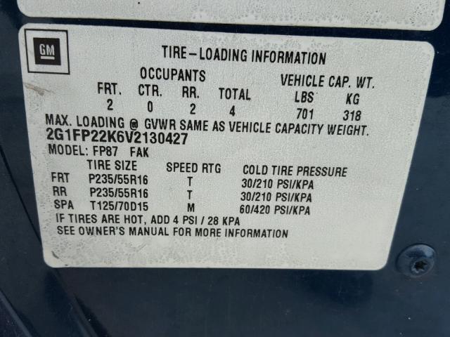 2G1FP22K6V2130427 - 1997 CHEVROLET CAMARO BAS მწვანე ფოტო 10