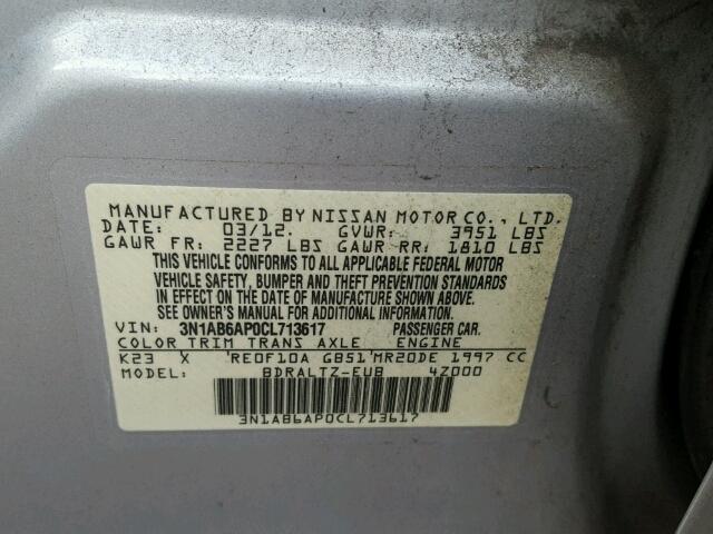 3N1AB6AP0CL713617 - 2012 NISSAN SENTRA 2.0 GRAY photo 10