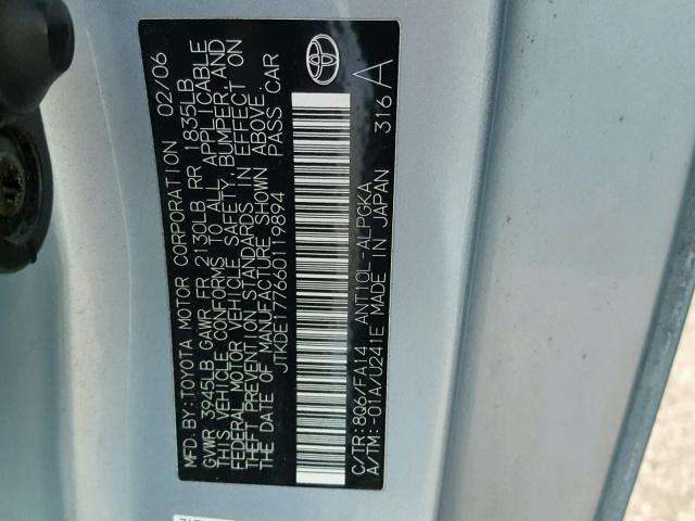 JTKDE177660119894 - 2006 TOYOTA SCION TC 蓝色 照片 10