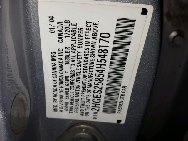 2HGES25854H548170 - 2004 HONDA CIVIC EX 银色 照片 10