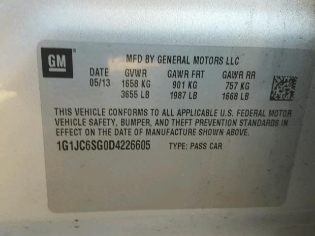 1G1JC6SG0D4226605 - 2013 CHEVROLET SONIC LT SILVER photo 10