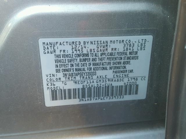 3N1AB7AP6EY339333 - 2014 NISSAN SENTRA S SILVER photo 10