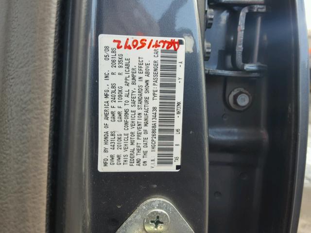 1HGCP26868A134438 - 2008 HONDA ACCORD EXL GRAY photo 10