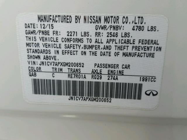 JN1CV7APXGM200652 - 2016 INFINITI Q50 BASE WHITE photo 10