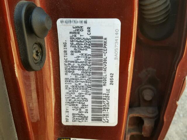 4T1BE32K94U264693 - 2004 TOYOTA CAMRY LE მუქწითელი ფოტო 10