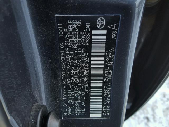 JTDKN3DU3B1448349 - 2011 TOYOTA PRIUS GRAY photo 10