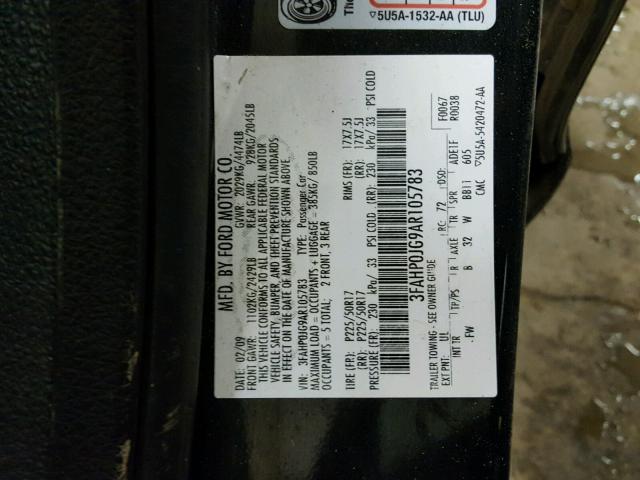 3FAHP0JG9AR105783 - 2010 FORD FUSION SEL BLACK photo 10