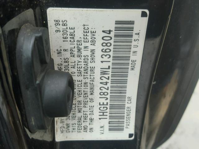 1HGEJ8242WL136804 - 1998 HONDA CIVIC EX BLACK photo 10