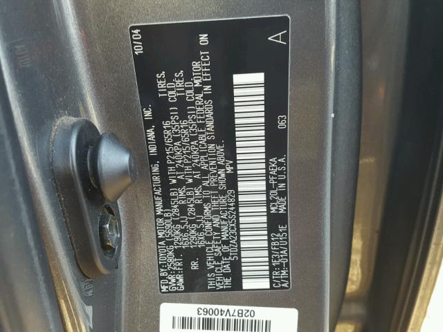 5TDZA23CX5S244829 - 2005 TOYOTA SIENNA CE GRAY photo 10