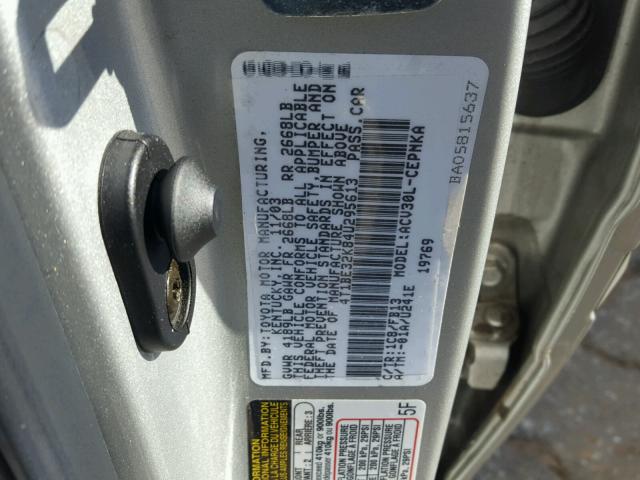 4T1BE32K84U295613 - 2004 TOYOTA CAMRY LE SILVER photo 10