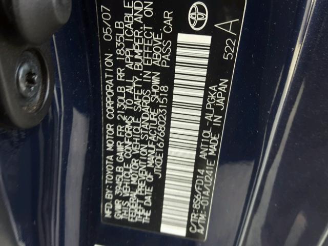 JTKDE167680231518 - 2008 TOYOTA SCION TC 蓝色 照片 10