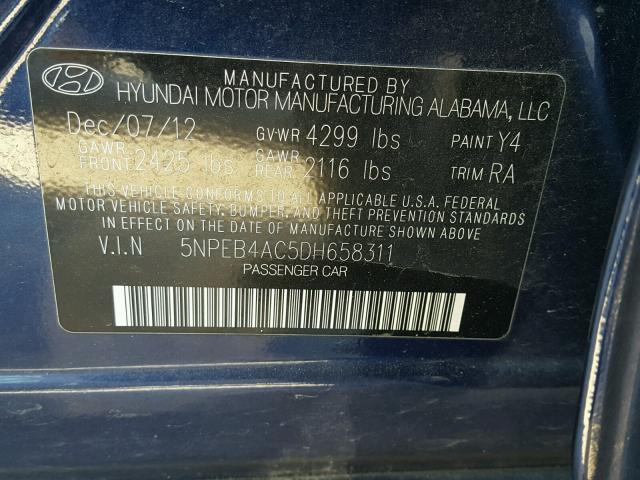 5NPEB4AC5DH658311 - 2013 HYUNDAI SONATA GLS BLUE photo 10