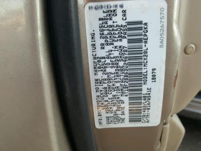 4T1BF28B63U296787 - 2003 TOYOTA AVALON XL TAN photo 10