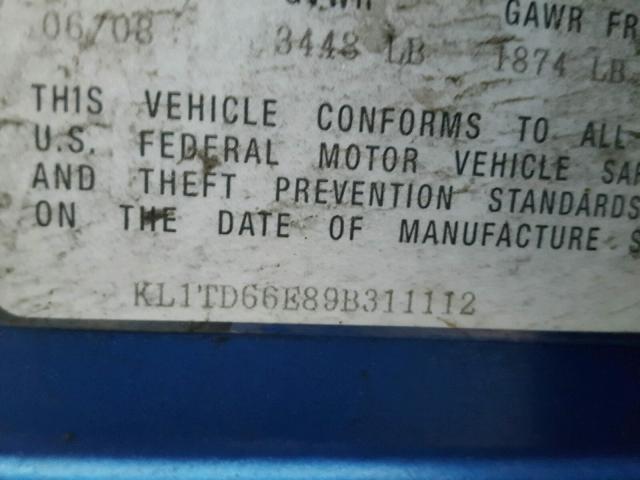 KL1TD66E89B311112 - 2009 CHEVROLET AVEO LS BLUE photo 10