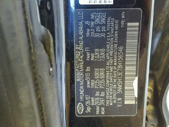 5NMSH13E78H156546 - 2008 HYUNDAI SANTA FE S 黑色 照片 10