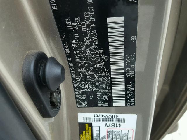 5TDZA23C06S398127 - 2006 TOYOTA SIENNA CE GOLD photo 10