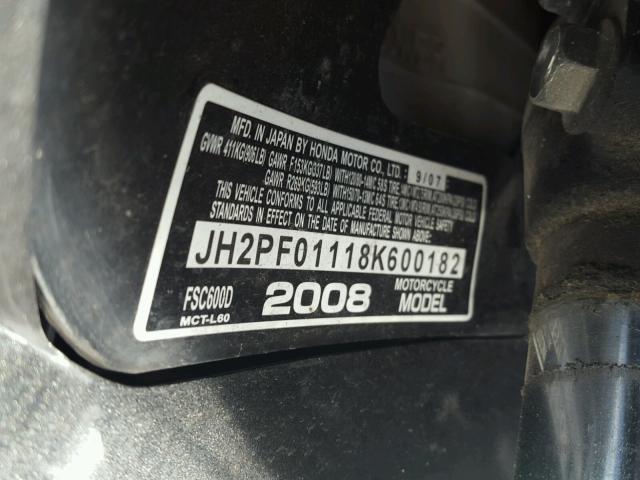 JH2PF01118K600182 - 2008 HONDA FSC600 D GRAY photo 10