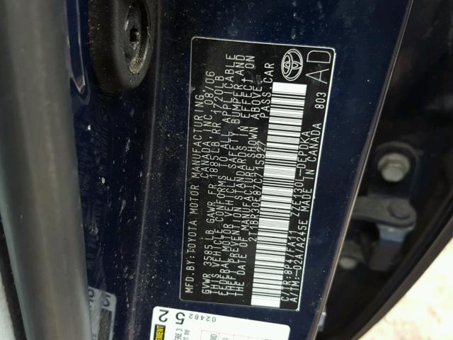 2T1BR30E87C715927 - 2007 TOYOTA COROLLA CE BLUE photo 10