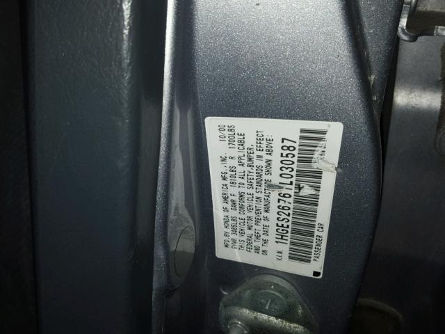 1HGES26761L030587 - 2001 HONDA CIVIC EX SILVER photo 10