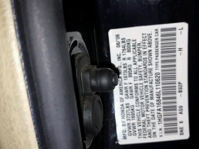1HGFA16846L110620 - 2006 HONDA CIVIC EX BLACK photo 10