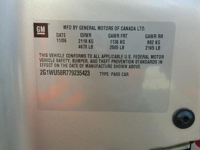 2G1WU58R779235423 - 2007 CHEVROLET IMPALA LTZ SILVER photo 10