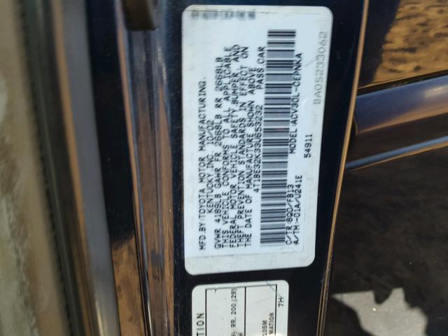 4T1BE32K33U653232 - 2003 TOYOTA CAMRY LE BLUE photo 10