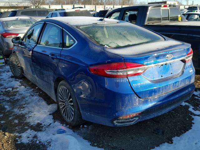 3FA6P0H95HR388031 - 2017 FORD FUSION SE BLUE photo 3