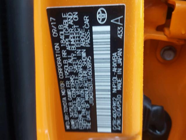 JTDKDTB31J1603895 - 2018 TOYOTA PRIUS C ORANGE photo 10