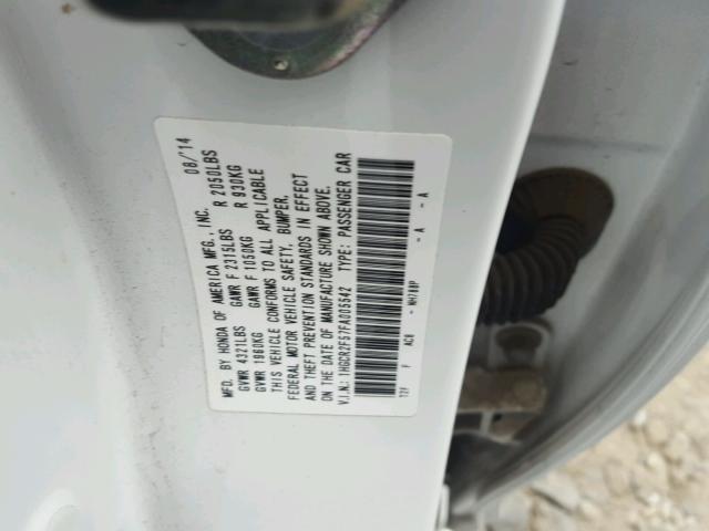 1HGCR2F57FA005542 - 2015 HONDA ACCORD SPO WHITE photo 10