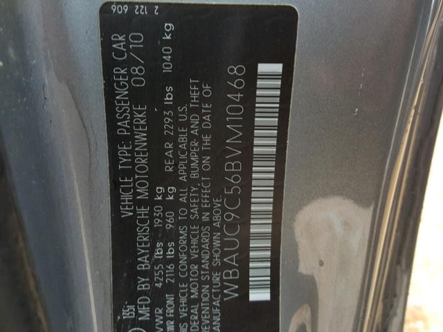 WBAUC9C56BVM10468 - 2011 BMW 135 I GRAY photo 10