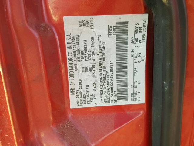 5LMRU27A9YLJ05144 - 2000 LINCOLN NAVIGATOR RED photo 10