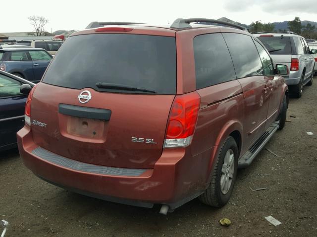 5N1BV28U04N325412 - 2004 NISSAN QUEST S RED photo 4