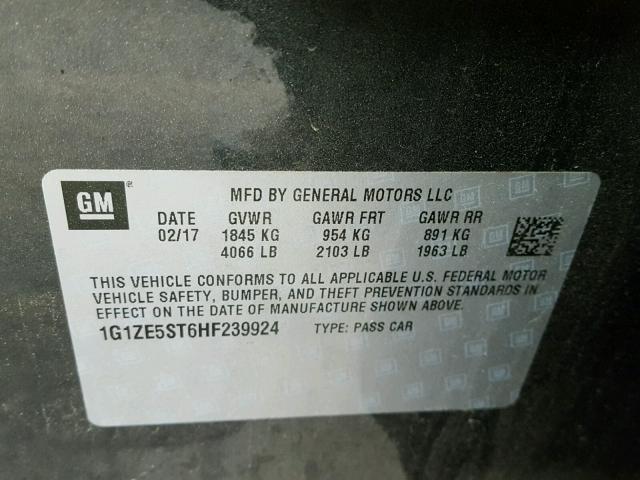 1G1ZE5ST6HF239924 - 2017 CHEVROLET MALIBU LT CHARCOAL photo 10