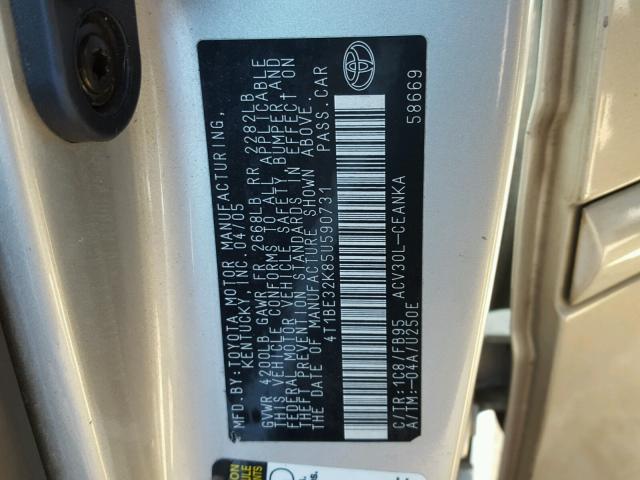 4T1BE32K85U590731 - 2005 TOYOTA CAMRY LE SILVER photo 10