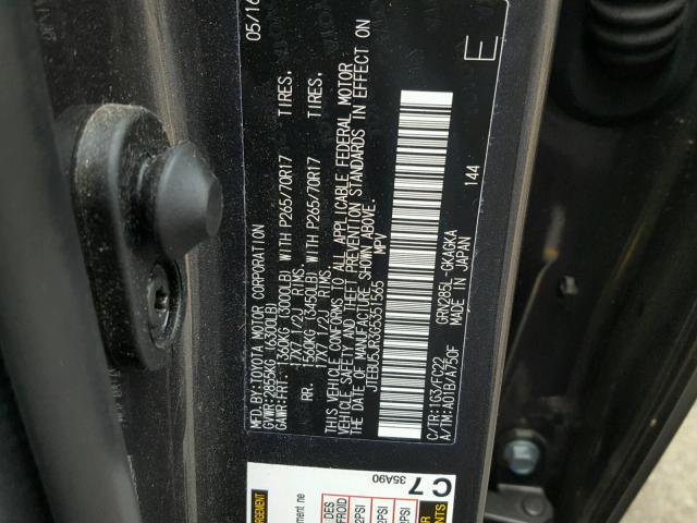 JTEBU5JR3G5351565 - 2016 TOYOTA 4RUNNER SR GRAY photo 10