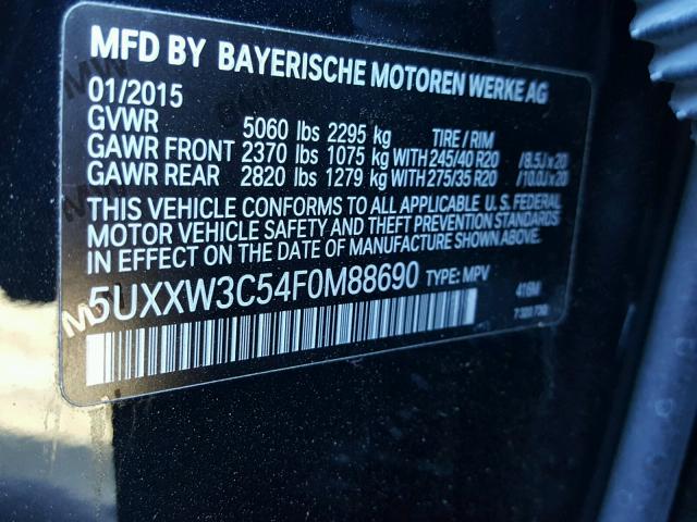 5UXXW3C54F0M88690 - 2015 BMW X4 XDRIVE2 أسود صورة 10