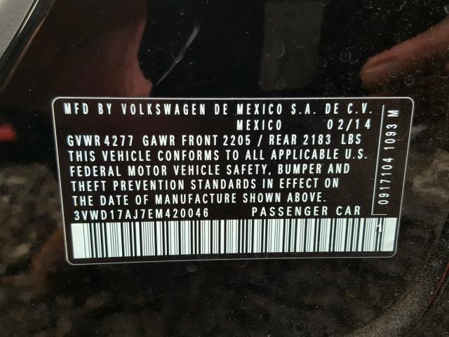 3VWD17AJ7EM420046 - 2014 VOLKSWAGEN JETTA SE BLACK photo 10