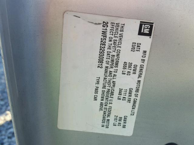 2G1WF52E329300812 - 2002 CHEVROLET IMPALA 银色 照片 10