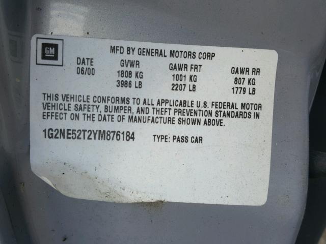 1G2NE52T2YM876184 - 2000 PONTIAC GRAND AM S ვერცხლისფერი ფოტო 10