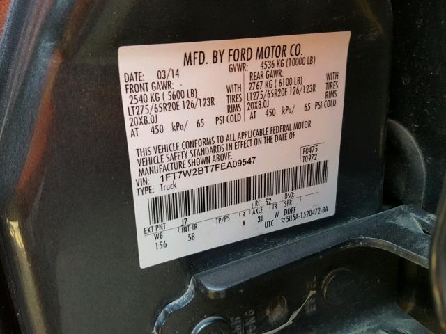 1FT7W2BT7FEA09547 - 2015 FORD F250 SUPER GRAY photo 10