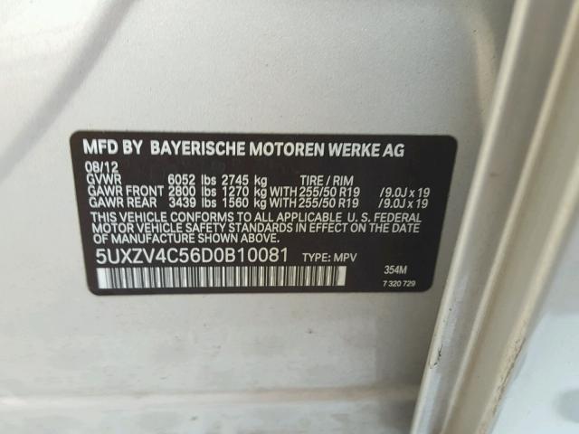 5UXZV4C56D0B10081 - 2013 BMW X5 XDRIVE3 SILVER photo 10