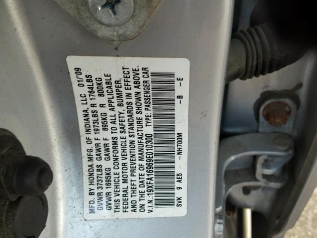 19XFA16969E010300 - 2009 HONDA CIVIC EXL SILVER photo 10